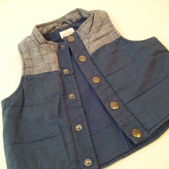 Modern 2016 Cat & Jack Puffer Vest Unisex Boy Baby(6-9mos) Snap Front Navy Grey - Picture 2 of 8